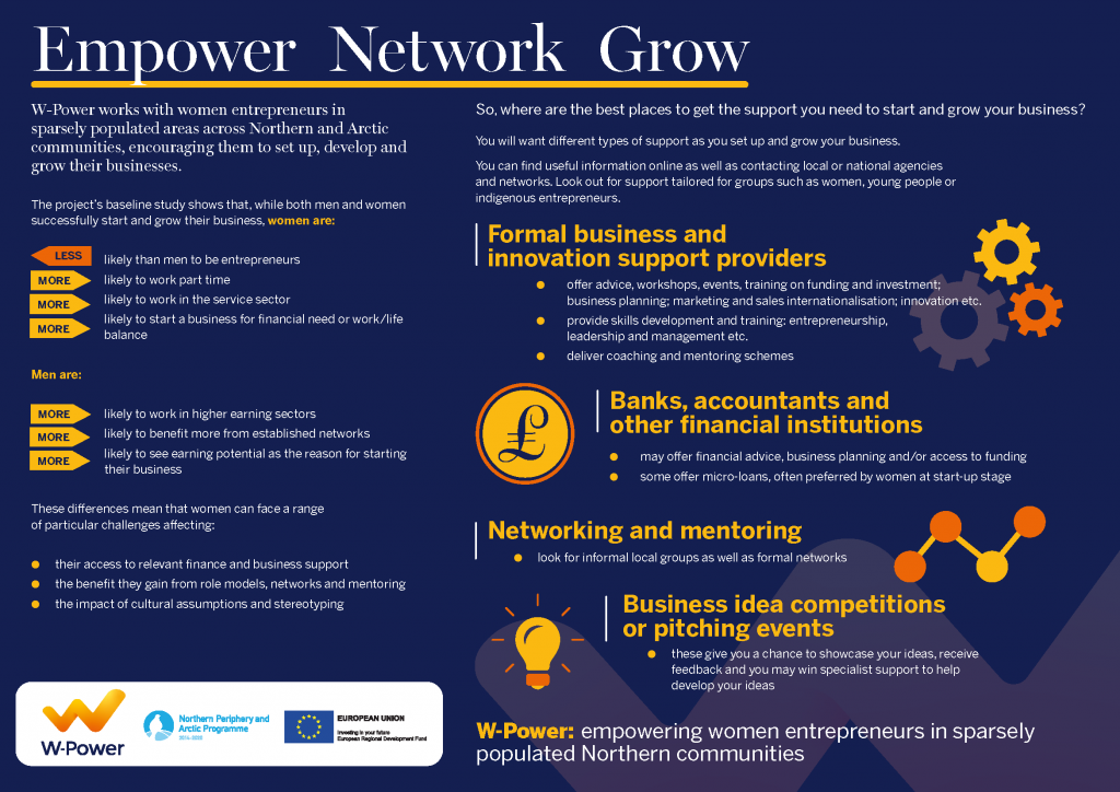 Figure 1. The infographic summarises the outcome of the W-Power survey for female entrepreneurs in Northern Europe.